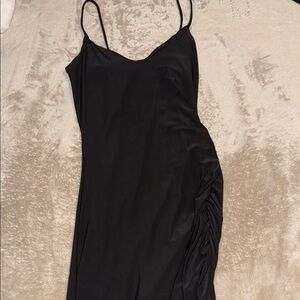 Black Slip Dress with Side Ruched Detail
